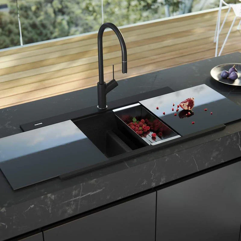 Oliveri Santorini Double Bowl Topmount Sink with Glass Top - Black - Image 2