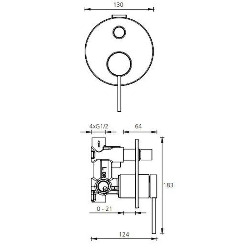 Oliveri Venice Wall Mixer With Diverter - Black Matte - Image 2