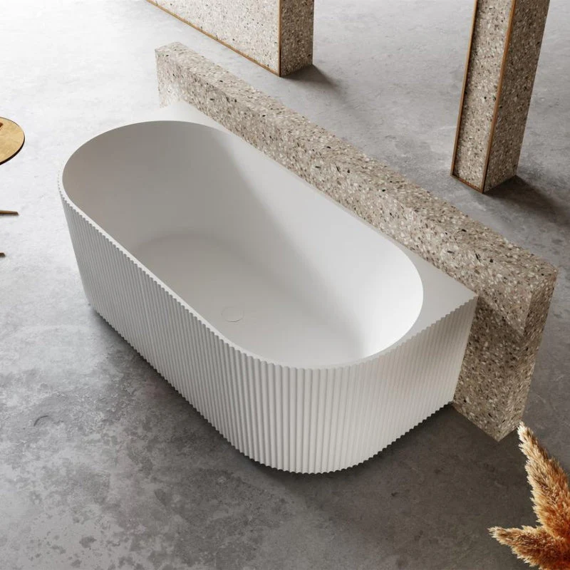 Onyx V-Groove Fluted Round Back To Wall Bath - Matte White - Image 2