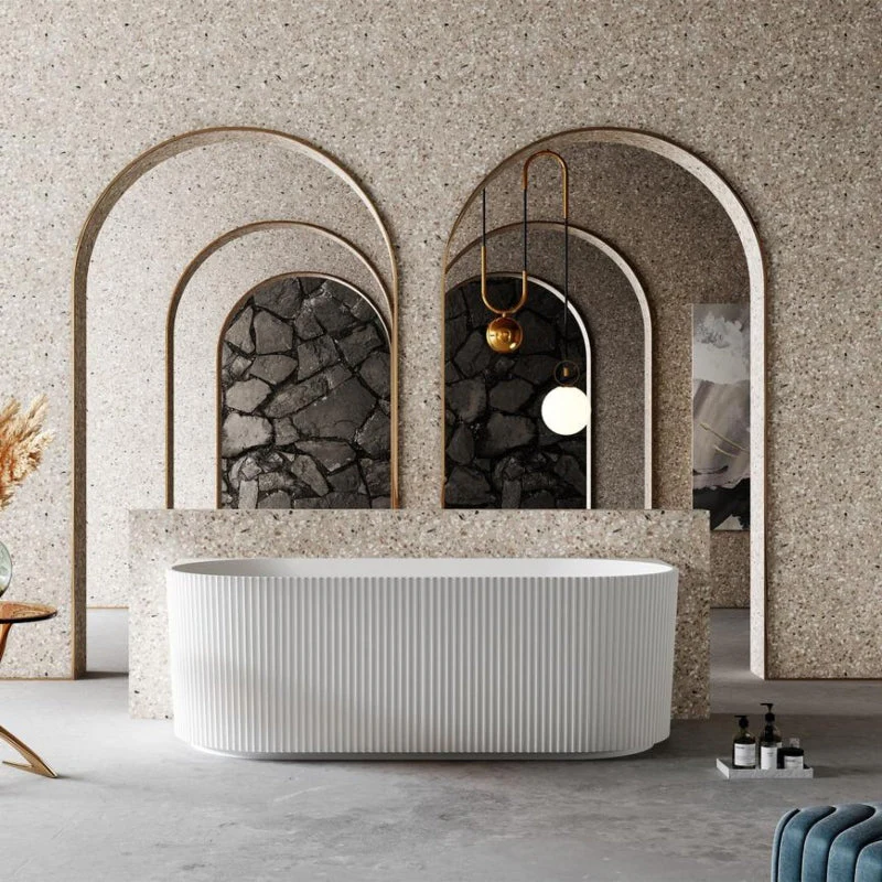 Onyx V-Groove Fluted Round Back To Wall Bath - Matte White - Image 4