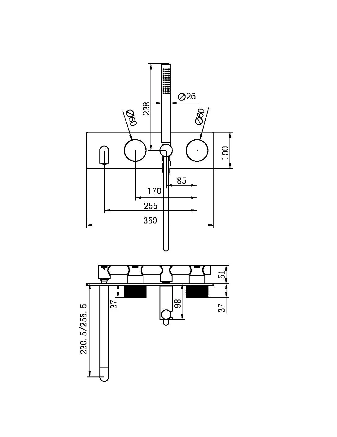 Nero Opal Progressive Shower System With Spout - Graphite - Image 4