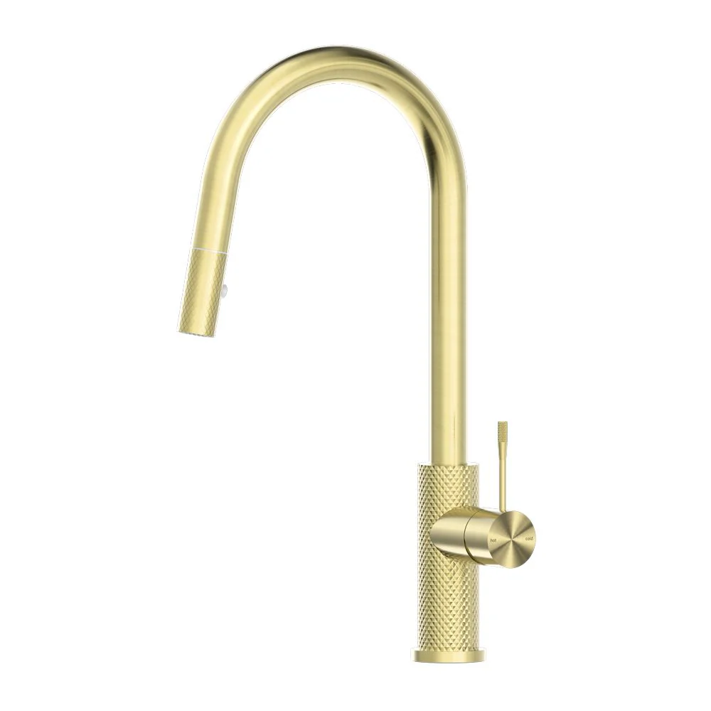 Nero Opal Pull Out Sink Mixer With Vegie Spray Function - Brushed Gold