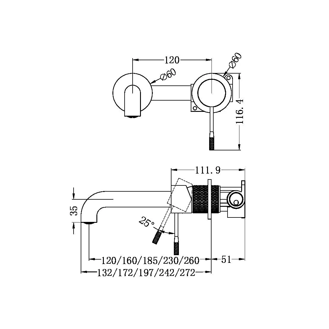 Nero Opal Wall Basin/Bath Mixer Separate Back Plate - Brushed Nickel - Image 2