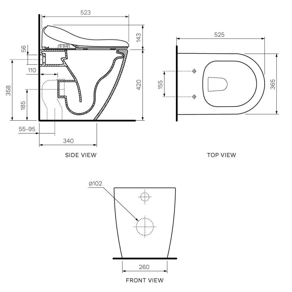 Parisi Aqua Intelligent Wall Faced Pan (Bottom Inlet) - Gloss White - Image 3