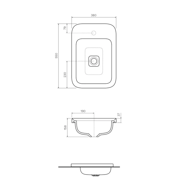 Parisi Cameo 550 x 380 Inset Basin - Matt Black - Image 2