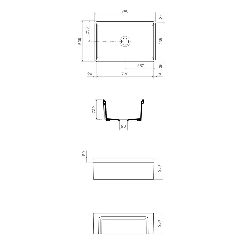 Parisi Cornice Single Bowl Sink 760mm - White Gloss - Image 2