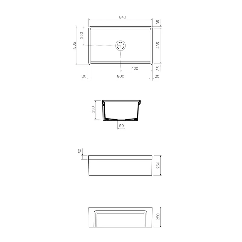 Parisi Cornice Single Bowl Sink 840mm - Pergamon - Image 2