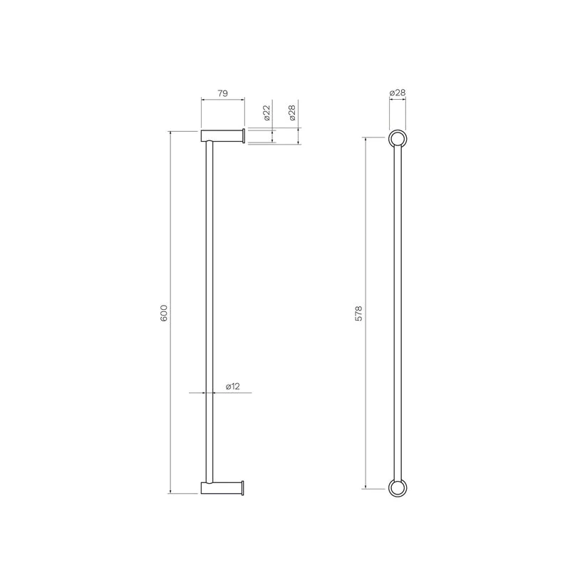 Parisi Envy 600mm Single Towel Rail - Brushed Brass - Image 2