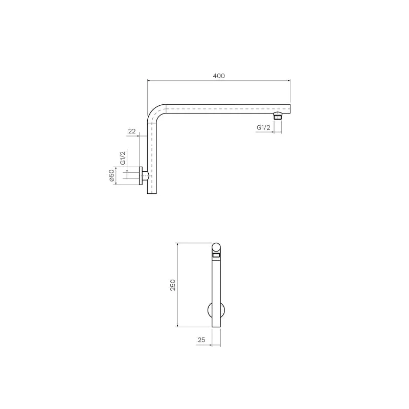 Parisi Envy II High Rise Shower Arm - Brushed Nickel - Image 2