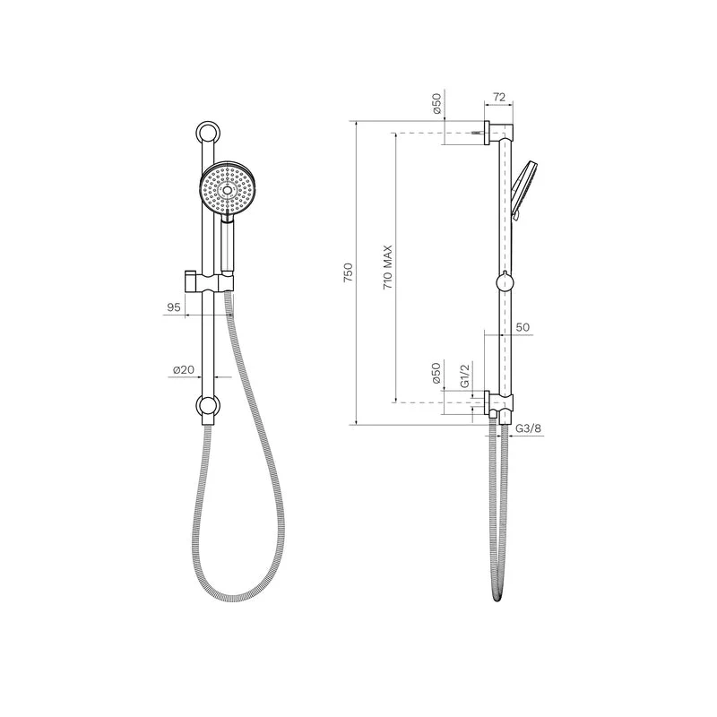Parisi Envy II Sliding Rail with Hand Shower - Brushed Brass - Image 2