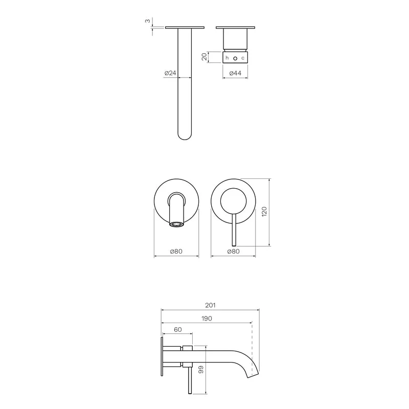 Parisi Envy II Wall Mixer with 190mm Spout Brushed Nickel - Image 2