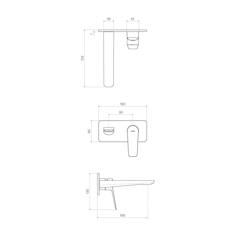 Parisi Float Wall Mixer with 180mm Spout on Plate - Brushed Brass - Image 2