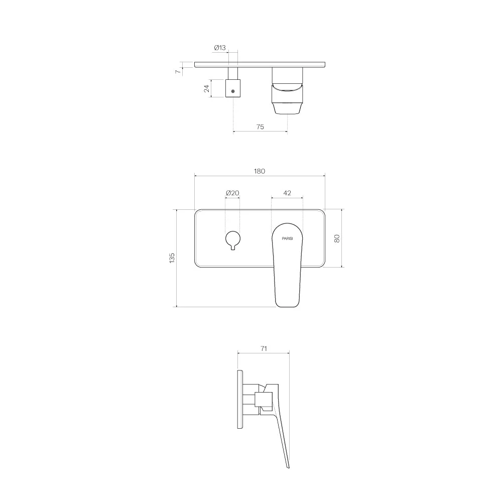 Parisi Float Wall Mixer with 2-Way Diverter - Matt Black - Image 2