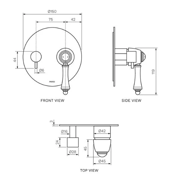 Parisi Hermitage Wall Diverter Mixer - Image 2