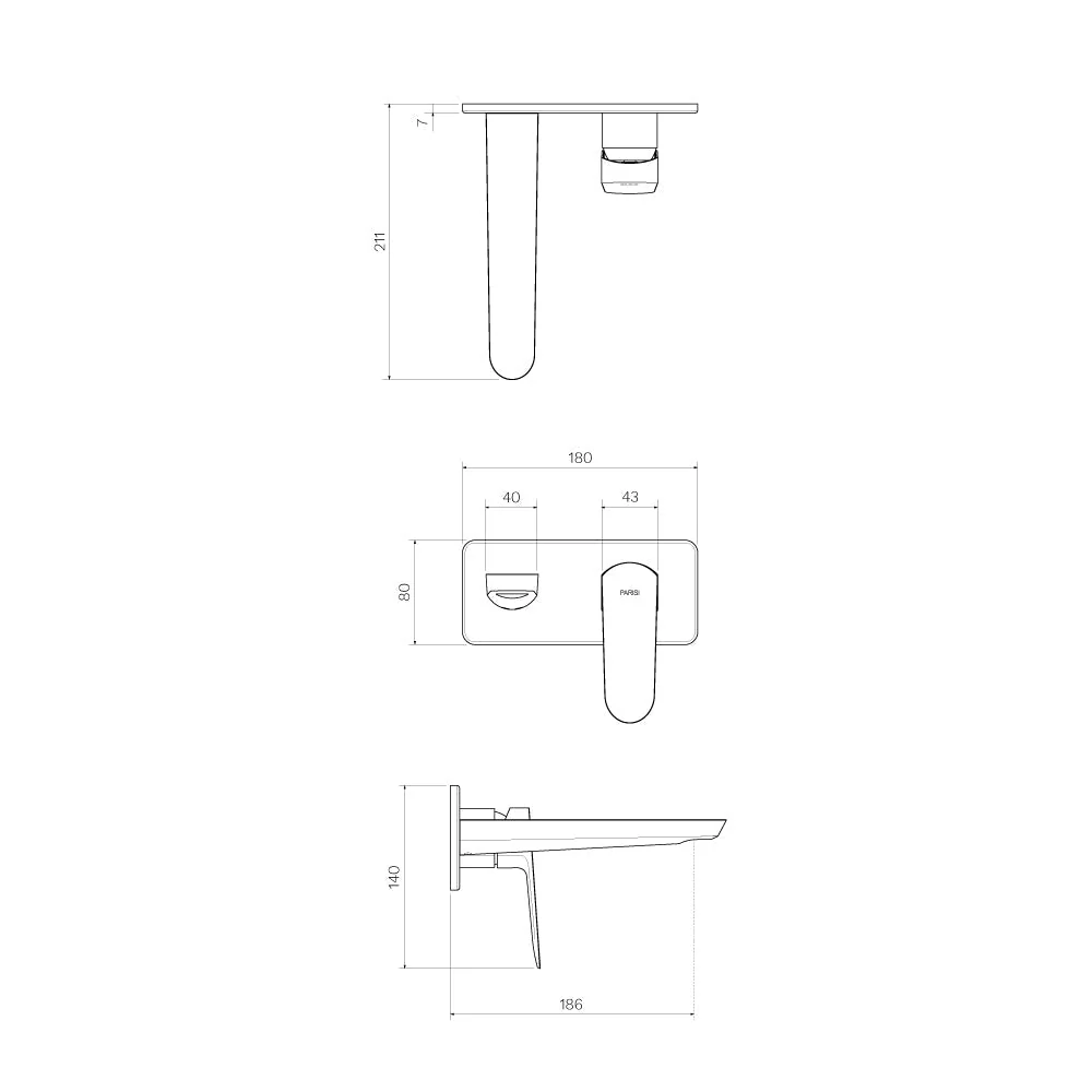 Parisi Loom Wall Mixer with 180mm Spout on Plate - Brushed Brass - Image 2