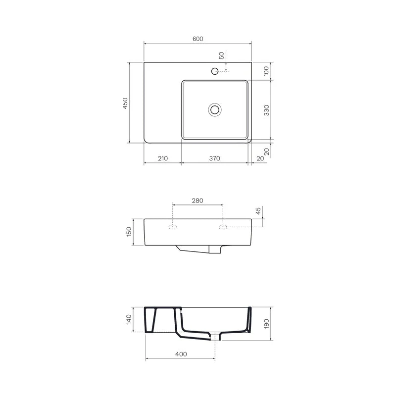 Parisi Quasar 60 Wall Basin with Left Hand Shelf - Image 3