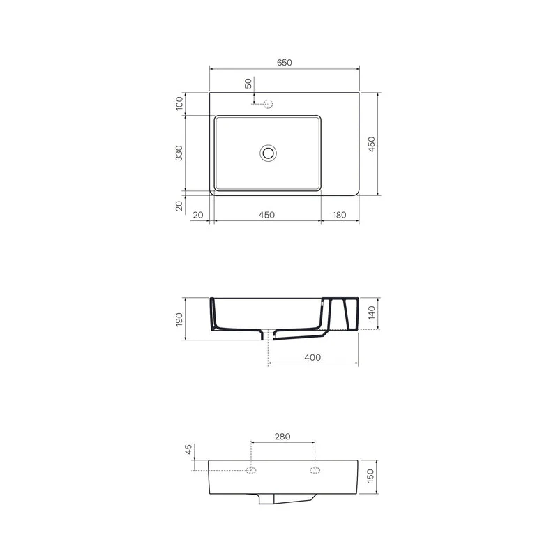 Parisi Quasar 65 Bench Basin with Right Hand Shelf - Image 3