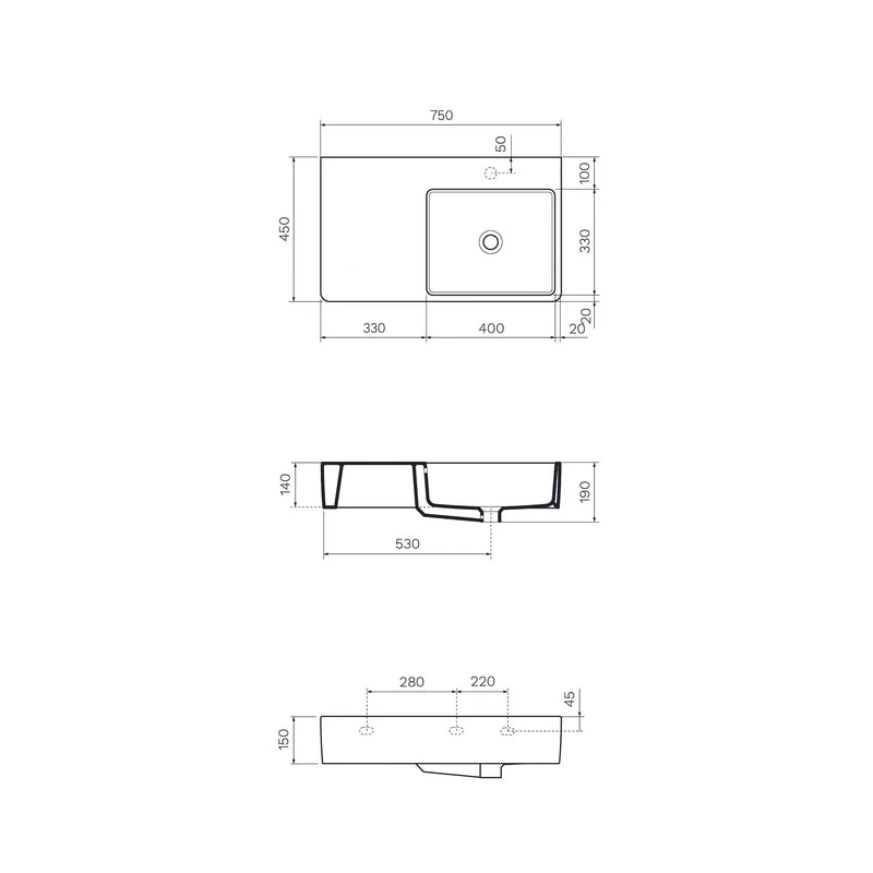 Parisi Quasar 75 Bench Basin with Left Hand Shelf - Image 3