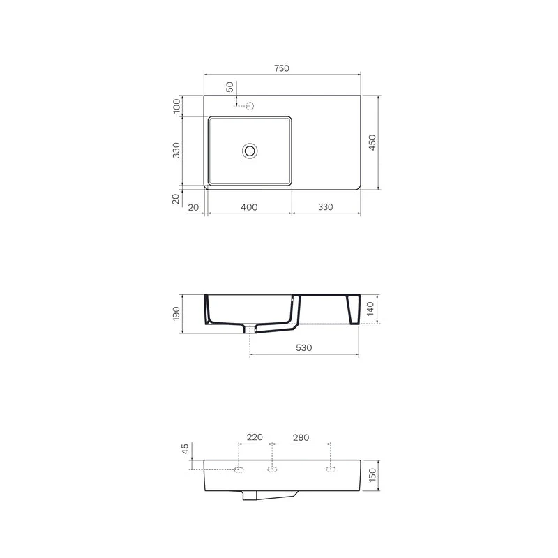 Parisi Quasar 75 Bench Basin with Right Hand Shelf - Image 3