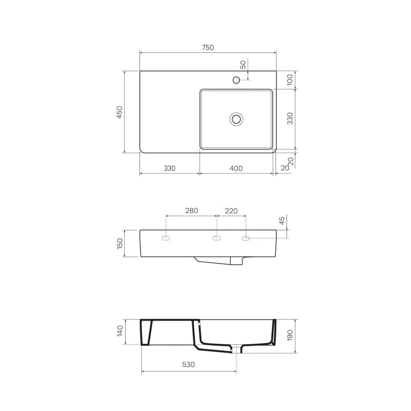 Parisi Quasar 75 Wall Basin with Left Hand Shelf - Image 3