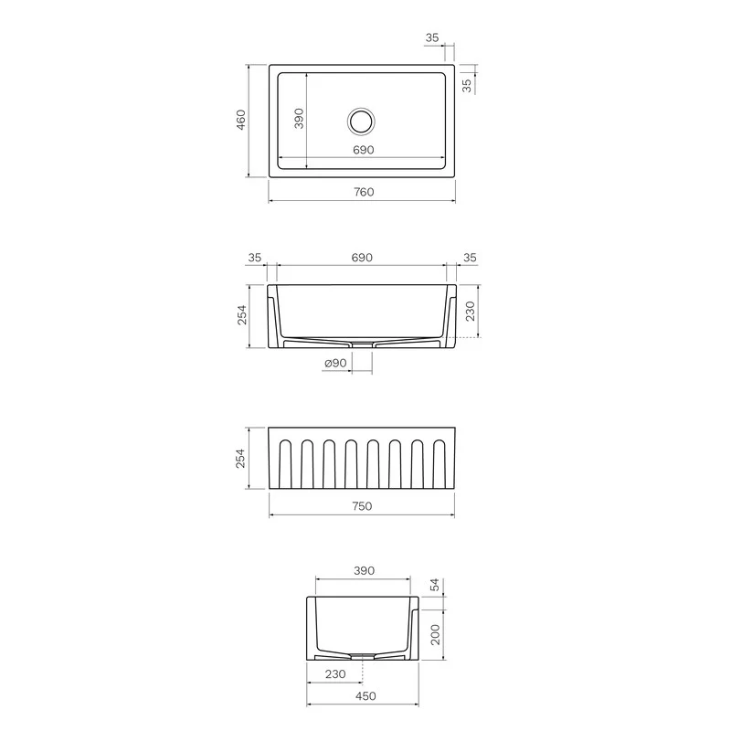 Parisi Rigolo Single Bowl Sink Reversible 760mm - White Gloss - Image 2