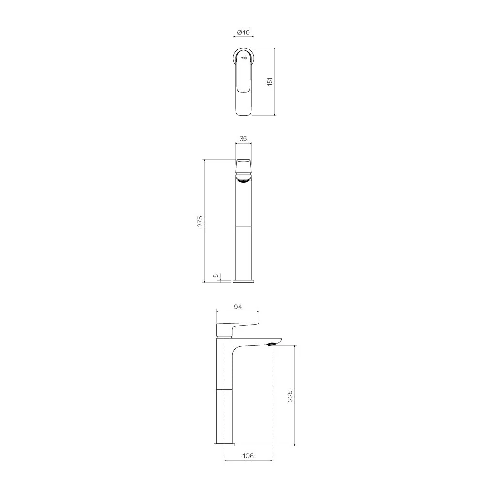 Parisi Slim II High Basin Mixer - Chrome - Image 2