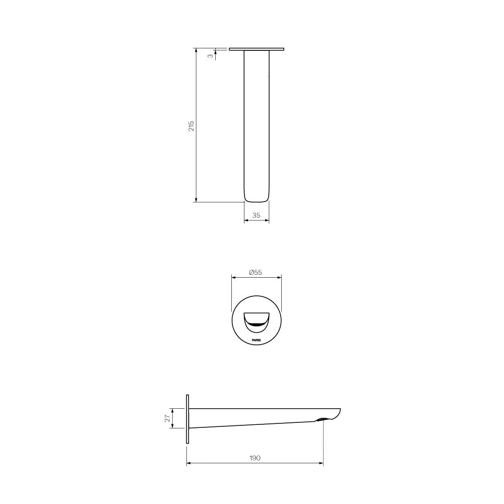 Parisi Slim II Wall Bath Spout 190mm - Chrome - Image 2
