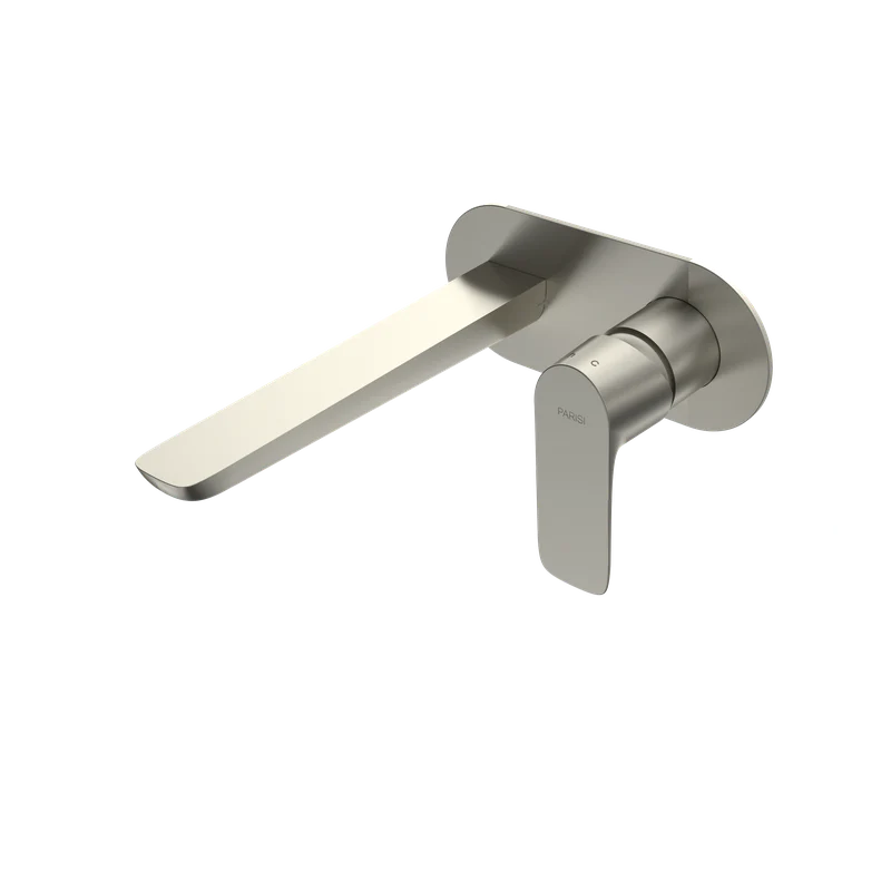 Parisi Slim II Wall Mixer with 190mm Spout on Elliptical Plate - Brushed Nickel