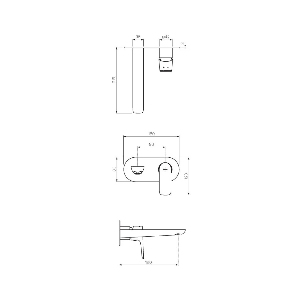 Parisi Slim II Wall Mixer with 190mm Spout on Elliptical Plate - Matt Black - Image 2