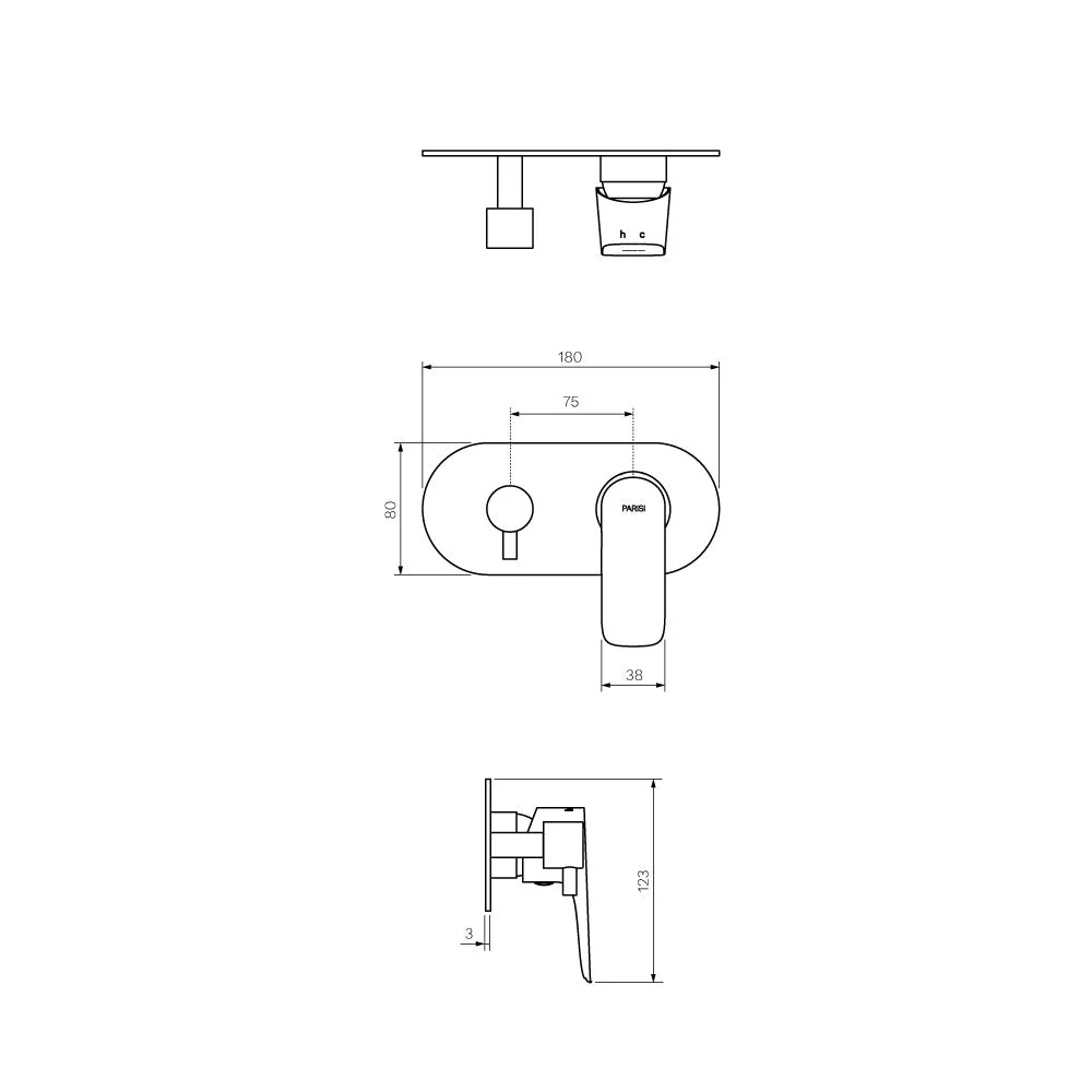 Parisi Slim II Wall Mixer with 2-Way Diverter - Chrome - Image 2