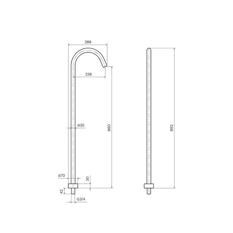 Parisi Tondo Freestanding Bath Spout 860mm - Matt Black - Image 2