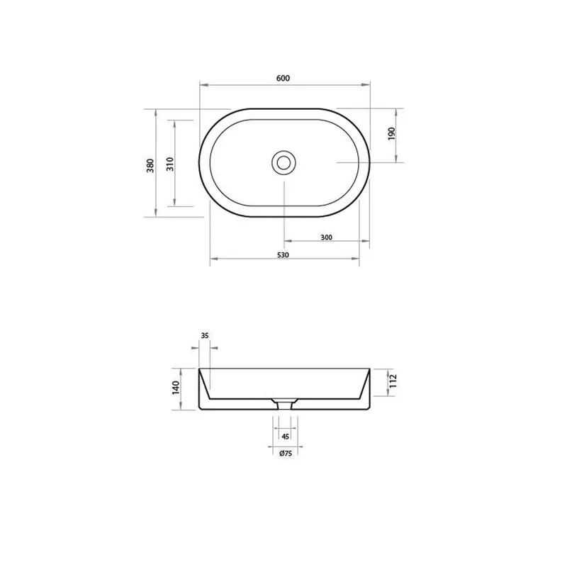 Parisi Track Oval 600 x 380 Bench Basin - Matt White - Image 2