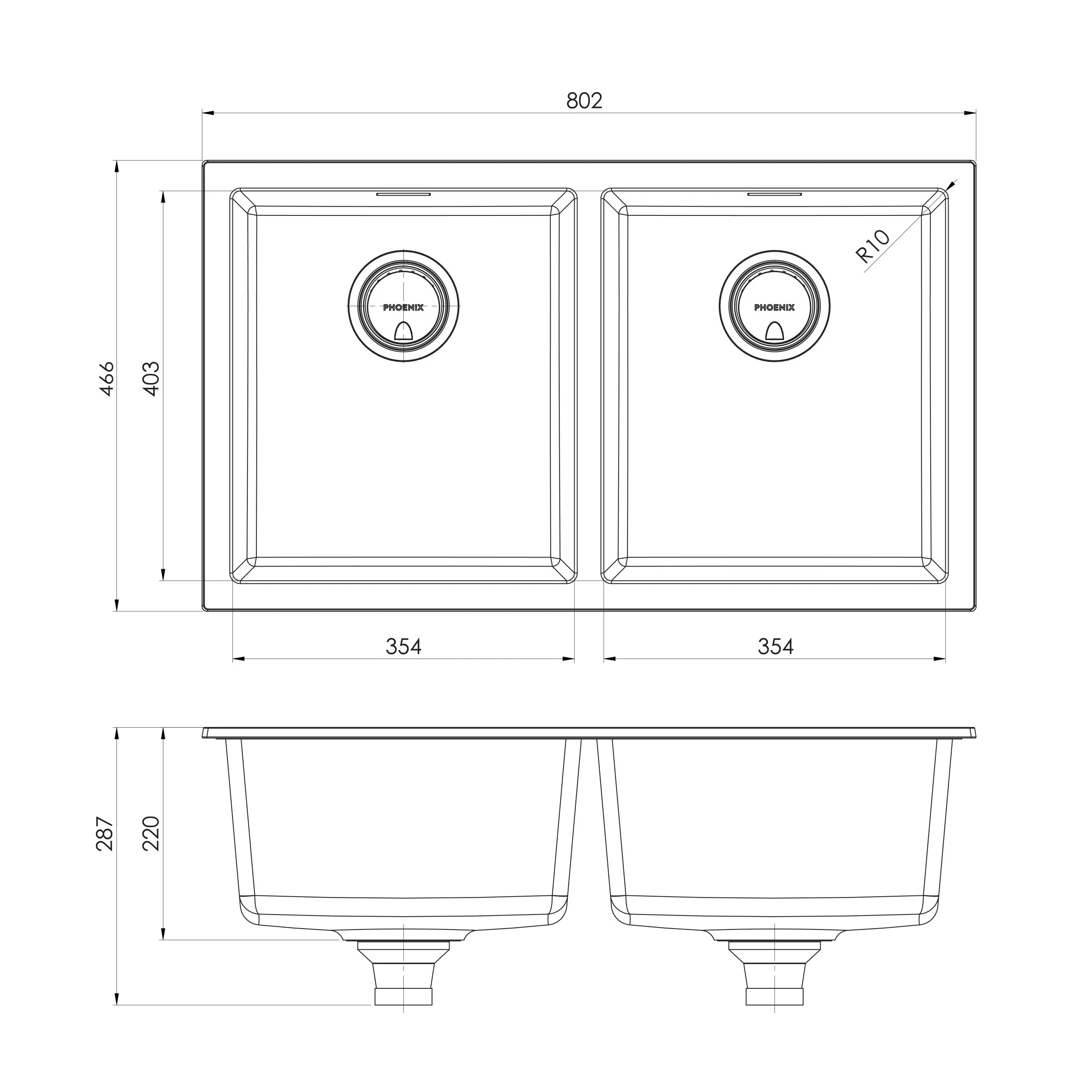 Phoenix 5000 Series Sink Package White Matte - Includes Brushed Gold Sink Mixer, Waste & Chopping Board - Image 3