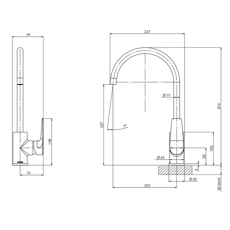 Phoenix Arlo Kitchen Sink Mixer Tap 200mm Gooseneck - Brushed Gold - Image 2