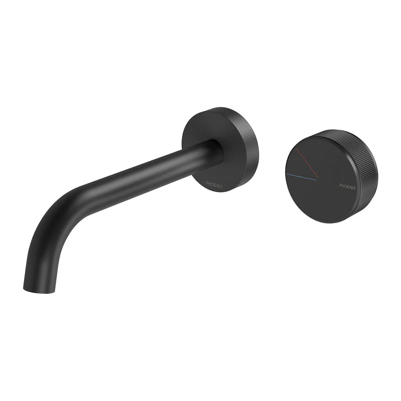 Phoenix Axia Wall Basin/Bath Curved Outlet Mixer Set 180mm - Black Matte