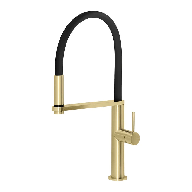 Phoenix Blix Flexible Hose Kitchen Sink Mixer Tap Round - Brushed Gold