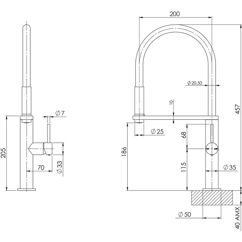 Phoenix Blix Flexible Hose Kitchen Sink Mixer Tap Round - Brushed Nickel - Image 2
