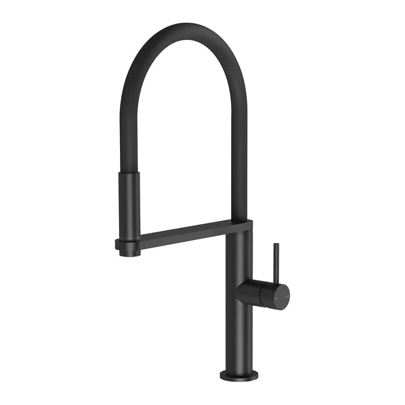 Phoenix Blix Flexible Hose Kitchen Sink Mixer Tap Round - Black Matte