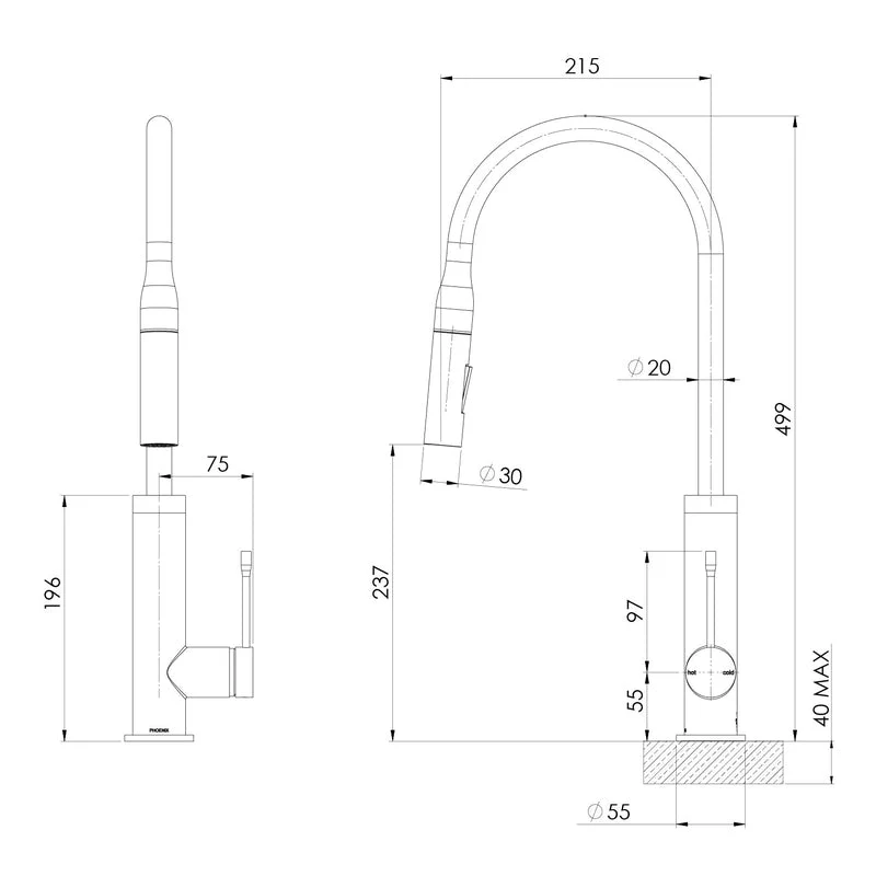 Phoenix Deja Pull Out Sink Mixer 220mm - Chrome - Image 2