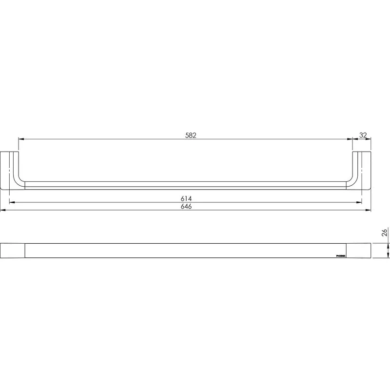 Phoenix Gloss Single Towel Rail 600mm - Brushed Nickel - Image 2