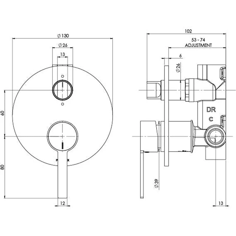 Phoenix Lexi MKII Wall Shower / Bath Diverter Mixer - Chrome - Image 2