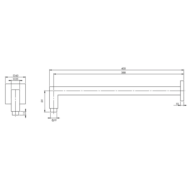 Phoenix Lexi Shower Arm 400mm Square - Black Matte - Image 2