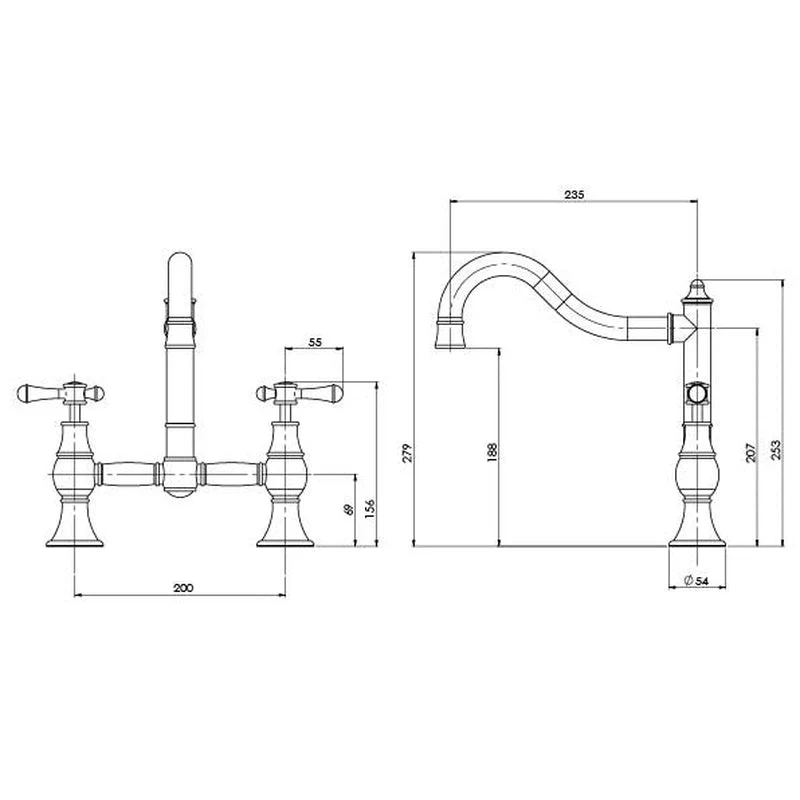 Phoenix Nostalgia Exposed Sink Set Shepherds Crook - Brushed Nickel - Image 2