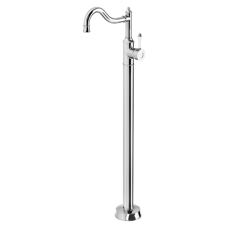Phoenix Nostalgia Floor Mounted Bath Mixer Shepherds Crook - Chrome / Natural White