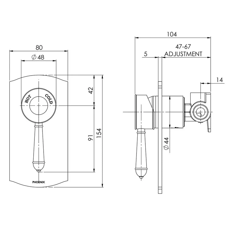 Phoenix Nostalgia Shower / Wall Mixer - Brushed Nickel - Image 2