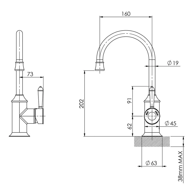 Phoenix Nostalgia Kitchen Sink MIxer Tap 160mm Gooseneck - Chrome / Natural White - Image 2