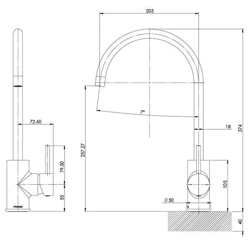 Phoenix Pina Sink Mixer 200mm Gooseneck - Black Matte - Image 2