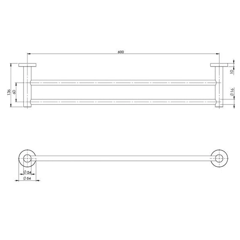 Phoenix Radii Double Towel Rail 600mm Round Plate - Brushed Gold - Image 2