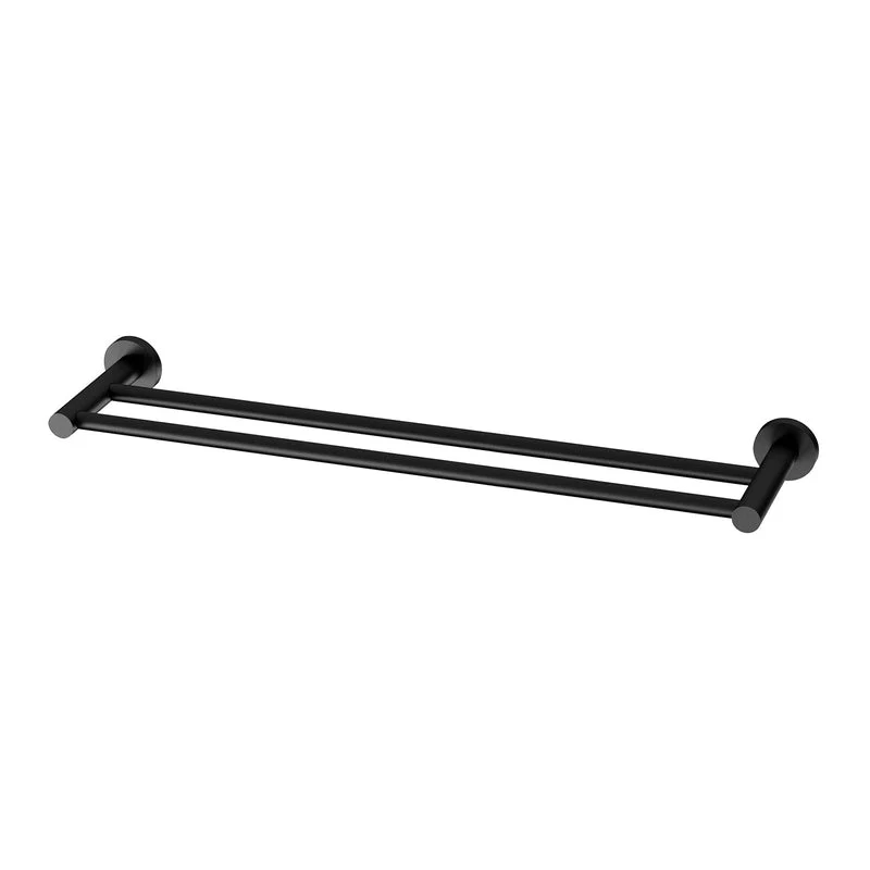 Phoenix Radii Double Towel Rail 600mm Round Plate - Black Matte
