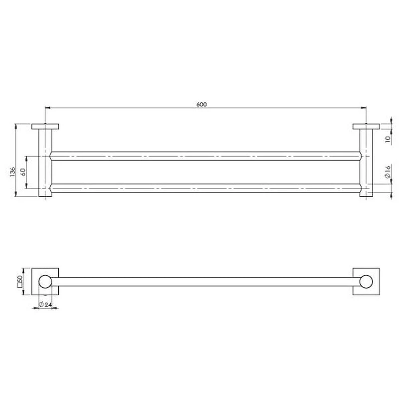 Phoenix Radii Double Towel Rail 600mm Square Plate - Chrome - Image 2